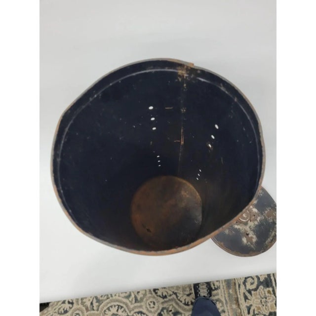 Vintage Tole Waste Basket or Laundry Hamper Lid Hand Painted Metal Art Pink Flowers Tall slender Can that I believe is...