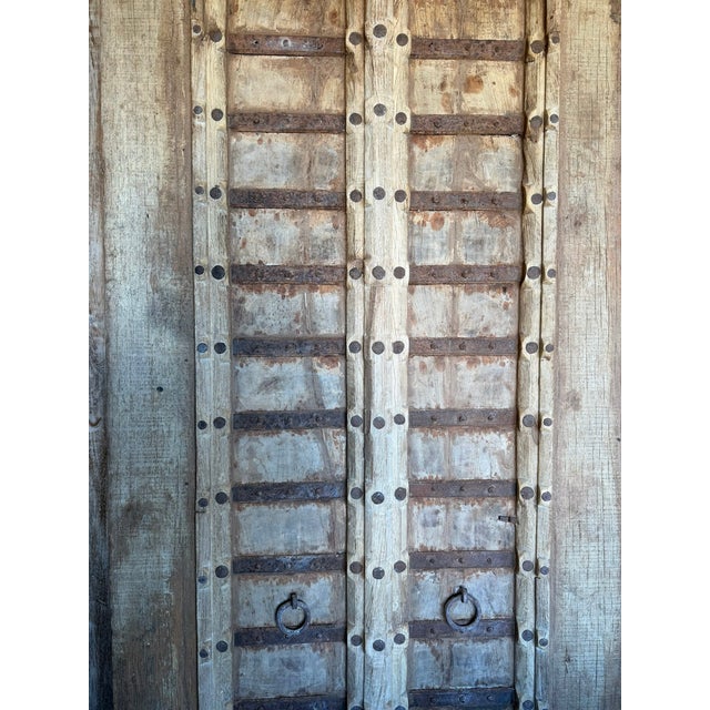 Wood Antique Indian Rustic Wooden Entry Door | Distressed Hand-Carved Architectural Statement 84x36 For Sale - Image 7 of 10