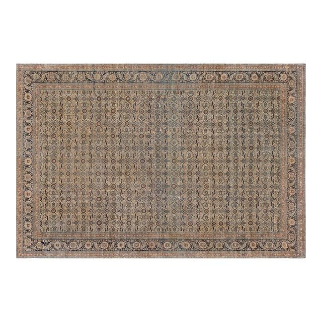 Authentic 19th Century Persian Tabriz Handmade Wool Carpet For Sale