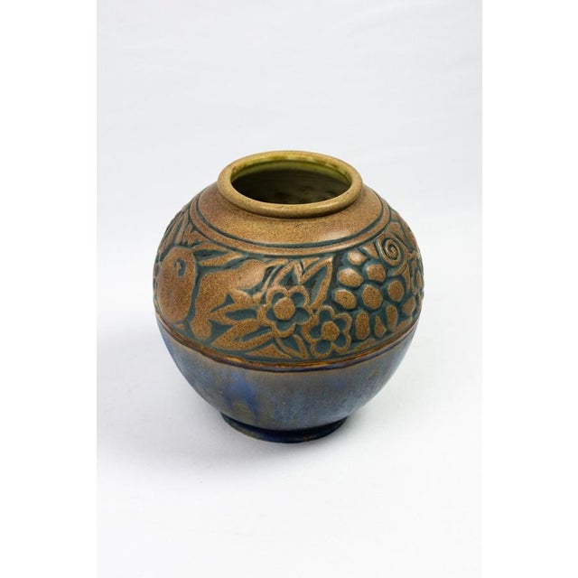 1920s Art Deco Round Glazed Model 172J Stoneware Vase with Stylized Bestiary Frieze of Birds, Fish, and Fruit by Mougin Nancy & Gaston Ventrillon, 1925-1930 For Sale - Image 5 of 11