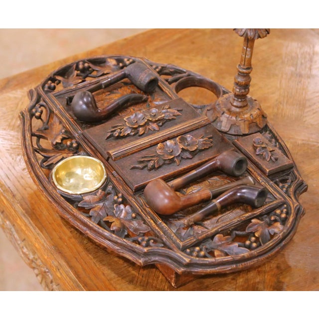 French 19th Century French Black Forest Carved Walnut Smoker’s Desk Set For Sale - Image 3 of 13