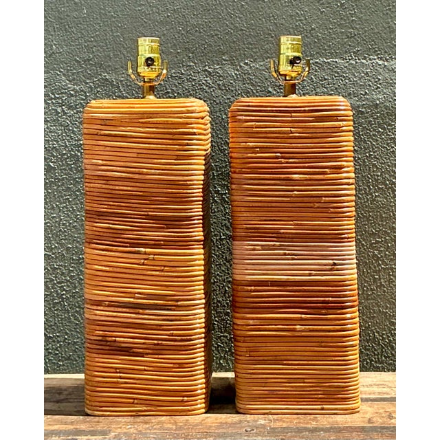 Vintage Pencil Reed Table Lamps - A Pair For Sale - Image 10 of 14