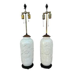 Chinese Export Blanc De Chine Porcelain Cylindrical Vases Mounted as Lamps