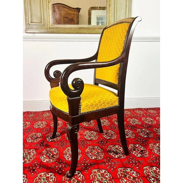 Traditional French Carved Wooden Armchair with Yellow Velvet, France, 1820 For Sale - Image 3 of 13