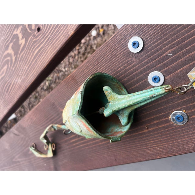Metal Vintage Paolo Soleri Arcosanti Brutalist Bronze Wind Bell Chime, Verde Gris Patina. Made in the Usa For Sale - Image 7 of 10