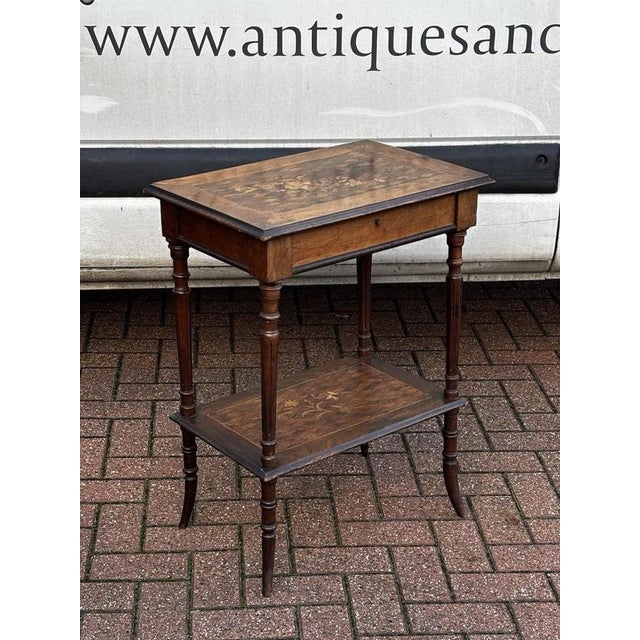 Antique Marquetry Dressing Jewellery Table Size: 76 cms tall, 56 cms wide,38 cms depth. The lid lifts up , mirror to the...