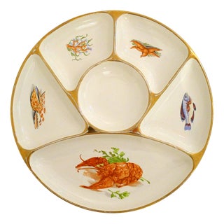 Compartmented Appetizer Plate with Seaside Decoration in Earthenware from Gien, 1960 For Sale