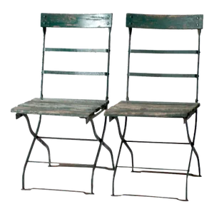 Antique Painted Wrought Iron Folding Chairs Pair
