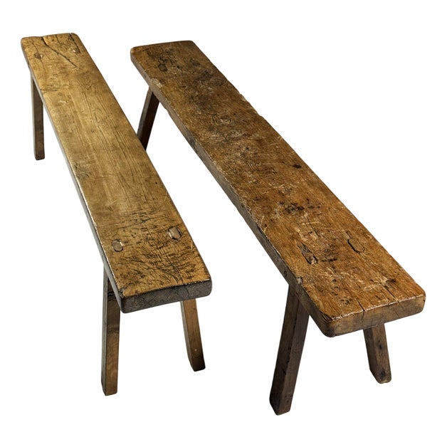Country Dining Room Benches, Set of 2 For Sale