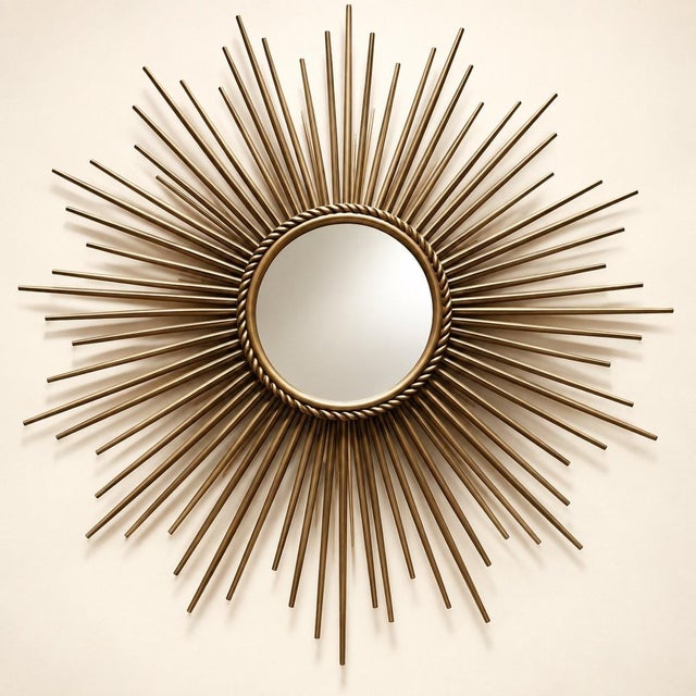 Metal Gilt Sunburst Mirror, 1950s For Sale - Image 7 of 7