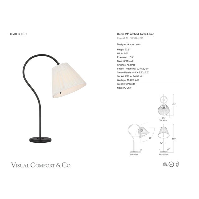 Amber Lewis by Visual Comfort Signature Dume 24" Arched Table Lamp in Aged Iron with Silk Pleated Shade Designer: Amber...