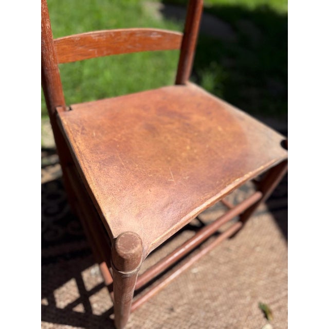 Wood Early 20th Century American Ladder-Back Wood and Hide Chairs. For Sale - Image 7 of 12