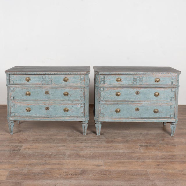 Gustavian (Swedish) Pair, 19th Century Gustavian Style Blue Chest of Drawers or Nightstands For Sale - Image 3 of 15