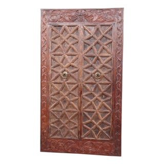 Custom Hand Carved Teak Wood Barn Door 87" | Antique Indian Sliding Door for Pantry | Rustic Farmhouse Wall Art | Large Floral Wood Panel For Sale
