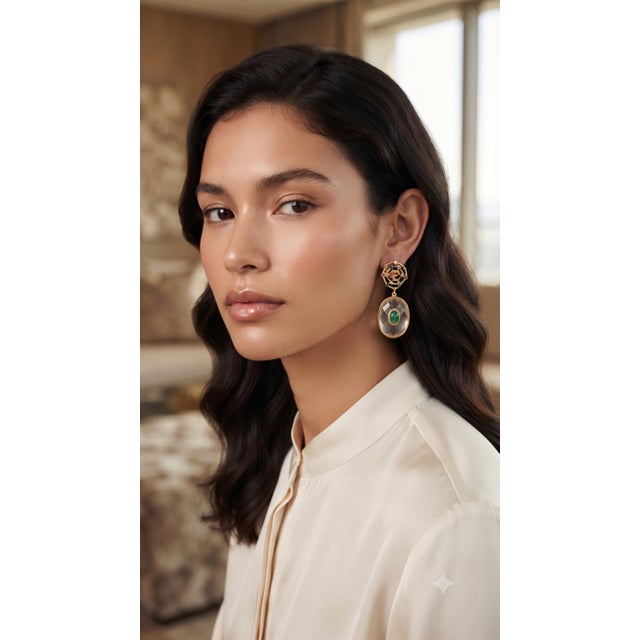2020s Natural Multi Sapphire, Emerald, & White Topaz Earring in 14k Gold For Sale - Image 5 of 8