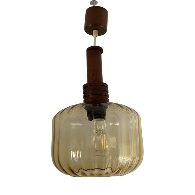 Mid-Century Modern Amber Glass Pendant Lamp, Yugoslavia, 1975 For Sale