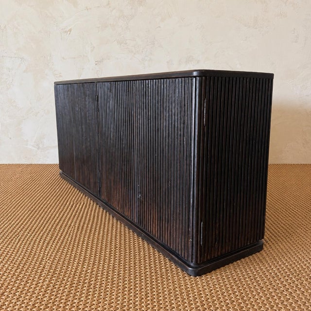 Mid-Century Modern Reeded Credenza in Weathered Black Cabinet For Sale - Image 3 of 18