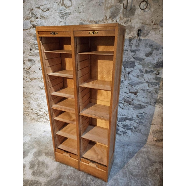 Vintage French Oak Tambour Cabinet, 1960s For Sale - Image 13 of 16