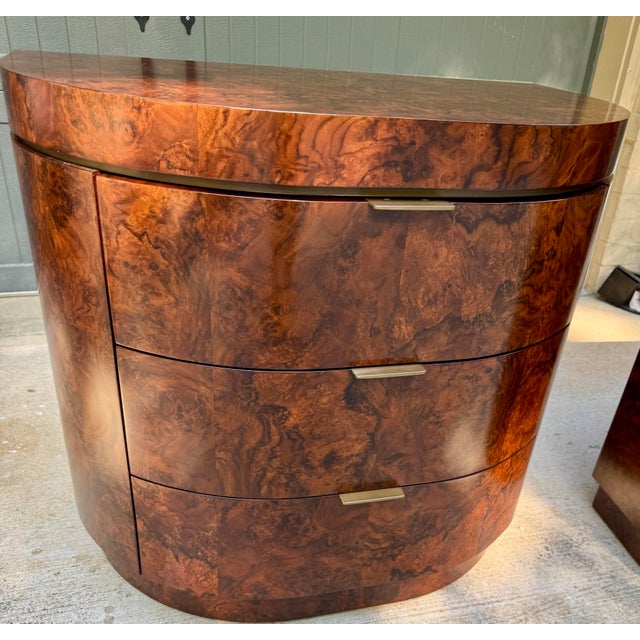 Jonathan Charles Jonathan Charles Jacques Burl Walnut Demilune Nightstand, Set of 2 For Sale - Image 4 of 10