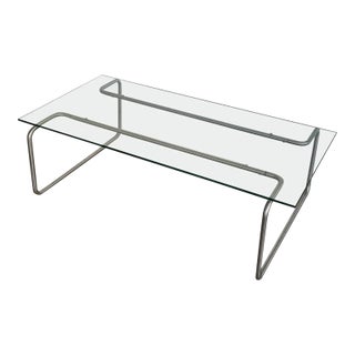 Minimalist Bent Tubular Steel and Glass Coffee Table For Sale