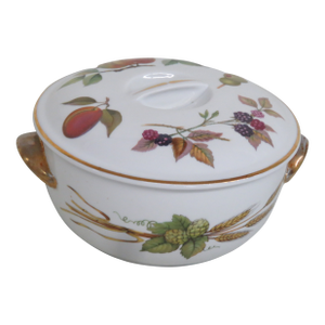 Royal Worcester Evesham Asparagus Wheat Gold Handles Porcelain Casserole With Lid 4449b