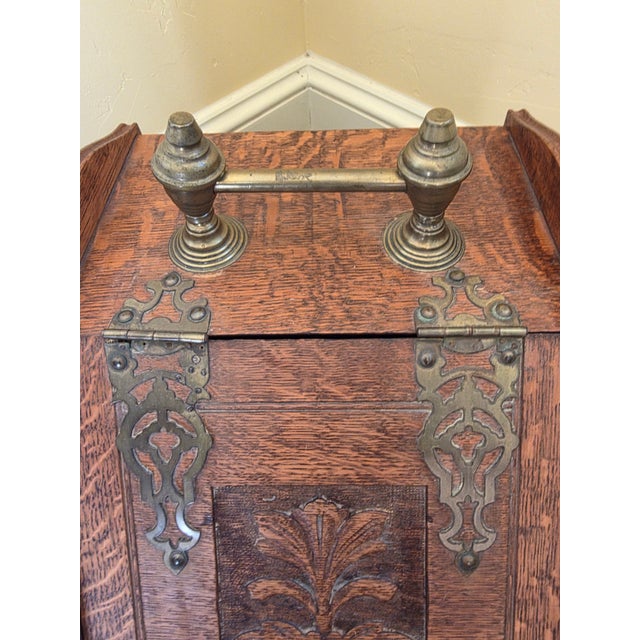 Brass Antique Oak and Brass Coal Scuttle For Sale - Image 8 of 10