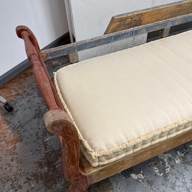 Rustic Wood Daybed Bench + Cushion, Vintage For Sale - Image 11 of 12