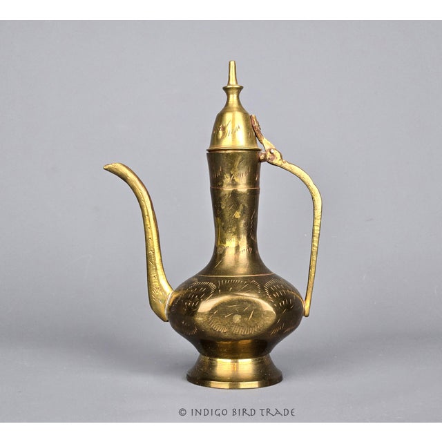 Boho Chic Vintage Small Etched Brass Arabic Dallah Coffee Pot For Sale - Image 3 of 6