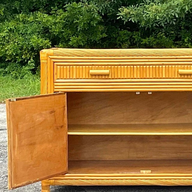 Goldenrod Late 20th Century Vintage Coastal Twisted Pencil Reed Credenza For Sale - Image 8 of 14