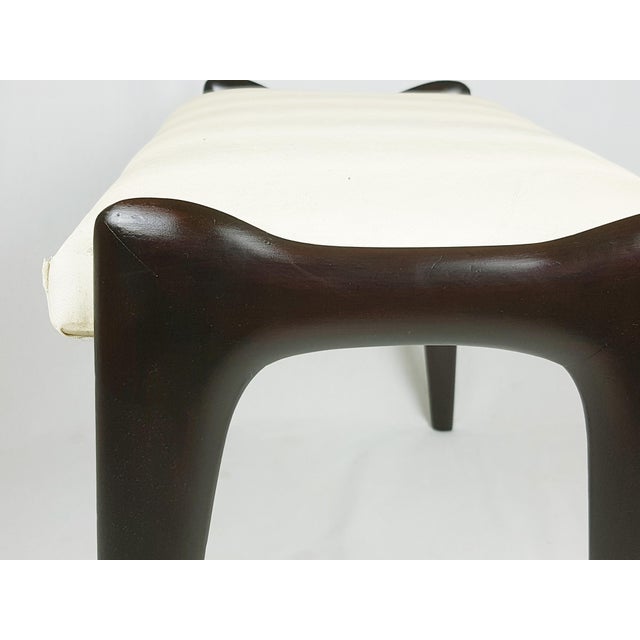 Mid-Century Modern Mid-Century Modern Italian Ottomans in Ivory Skai and Wood, 1950s, Set of 2 For Sale - Image 3 of 10