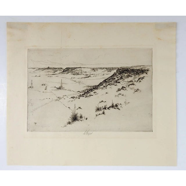 Rustic Lee Sturges Etching of Western Oil Fields For Sale - Image 3 of 4
