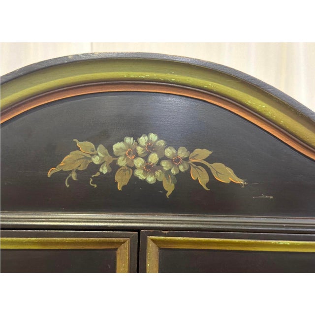 Antique Art Deco Chinoiserie Black and Green Hand Painted Drop Front Desk For Sale - Image 12 of 14