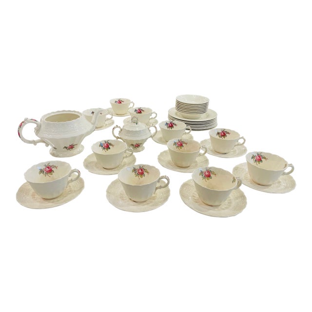 Spode Tea Set & Dessert Service for 8 - 1920s-1940s - 42 Pieces - Billingsley Rose English Porcelain For Sale