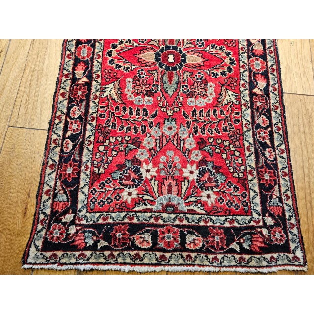 Persian Vintage Persian Sarouk Lilian Runner Rug, Hand-Knotted Wool, Floral Design, Red & Pink, 3x25 For Sale - Image 3 of 17