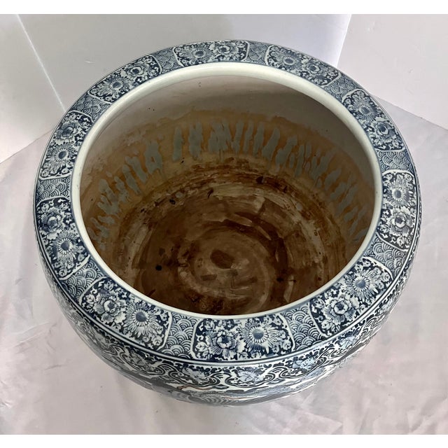 Large 20" Vintage Japanese Blue & White Porcelain Phoenix Jardinière - Signed For Sale - Image 17 of 18