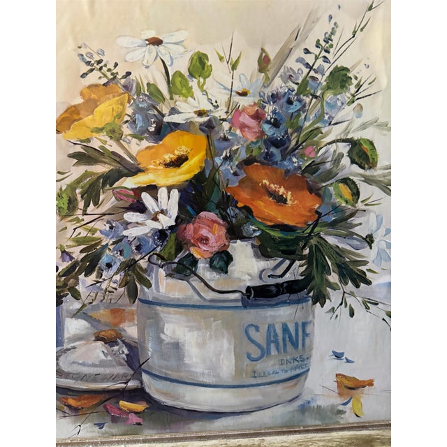 Floral still life painting print with a rustic frame This product is a stunning floral still life painting print framed in...