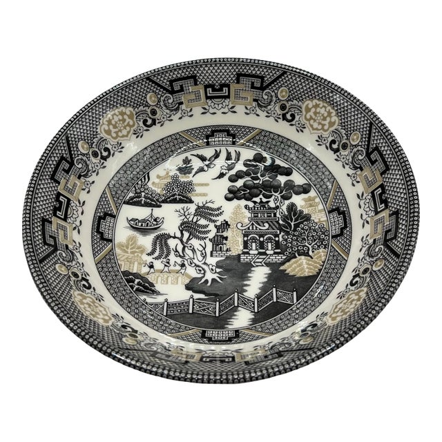 1950s Royal Stafford Black & White Willow Pattern Ceramic Bowl For Sale