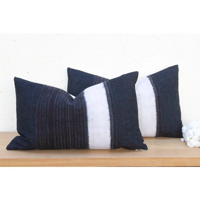 Navy Blue Indigo & White Vintage Hmong Lumbar Pillows, Pair For Sale - Image 8 of 8