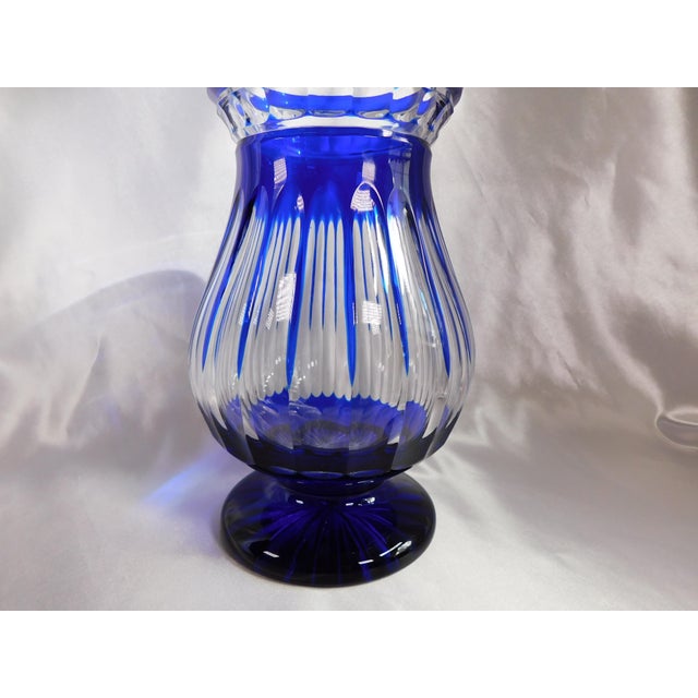 1950s Large Blue Cut to Clear Vase For Sale - Image 4 of 7