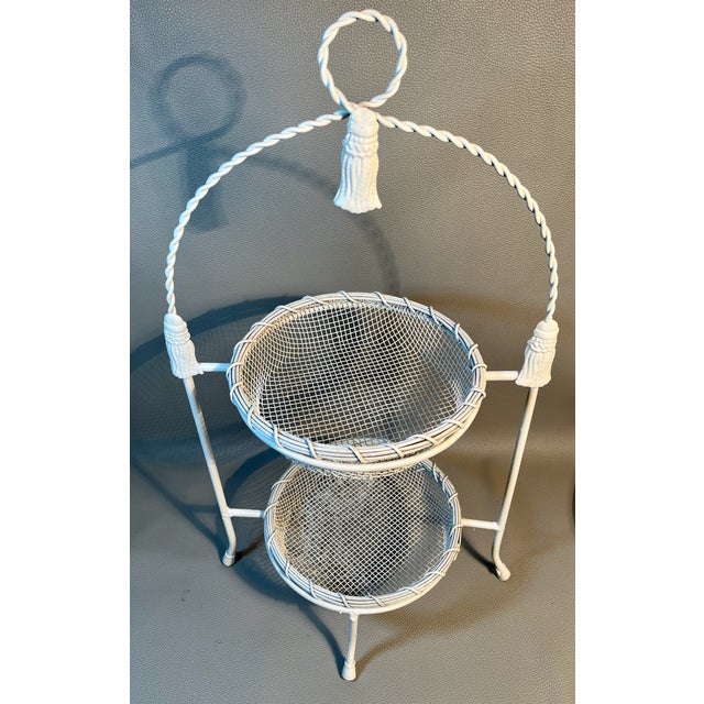 Vintage 2 Tier Fruit Basket Stand Iron With Removable Metal Mesh Baskets For Sale - Image 4 of 4