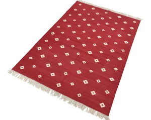 Handmade Cotton Diamond Rug, Red And White 4'x6'