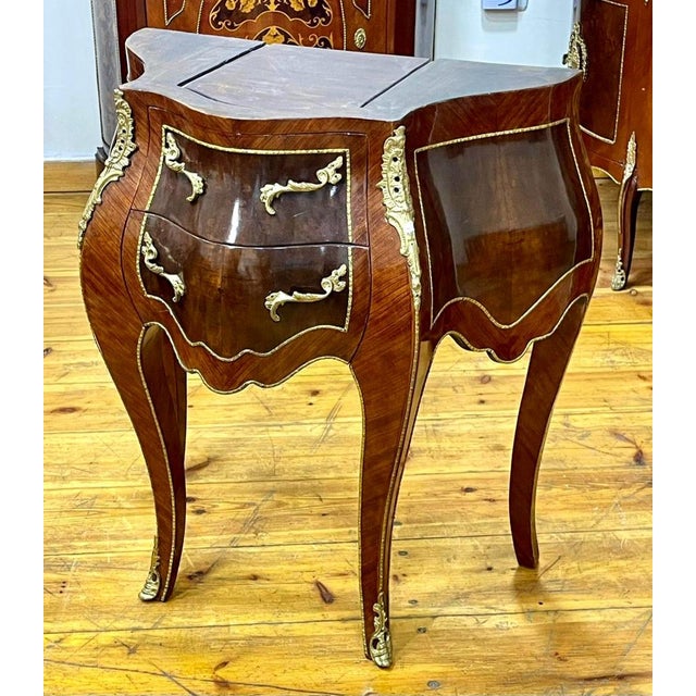 French Sculptural French Side Cabinet – Bombe Wood Design With Gilded Bronze-Style Accents For Sale - Image 3 of 3