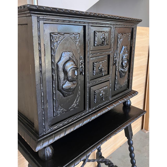 Early 20th Century 20th Century Spanish Baroque Style Cabinet on Stand, Bargueno or Varqueno For Sale - Image 5 of 18
