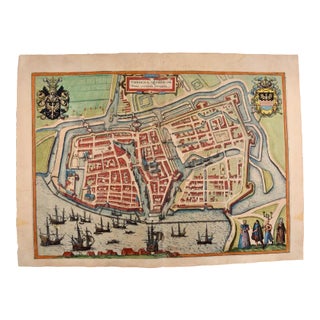 Emden, Germany: A 16th Century Hand-Colored Map by Braun & Hogenberg, 1575 For Sale