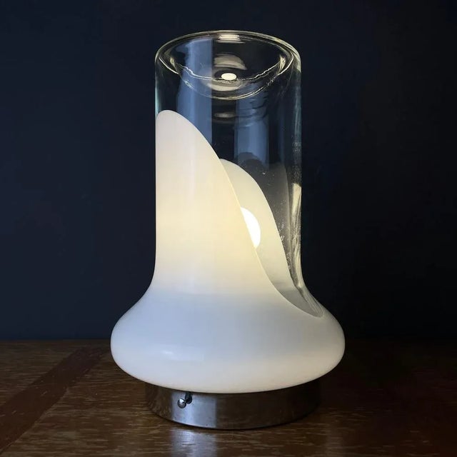 Glass Vintage White Glass Table Lamp, Italy, 1970s For Sale - Image 7 of 13