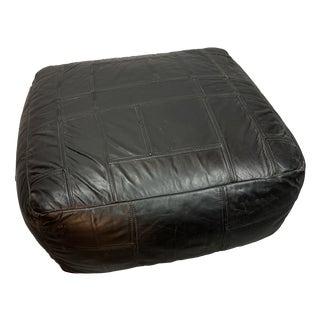 Large Vintage Black Patched Leather Pouf from de Sede, 1960s For Sale