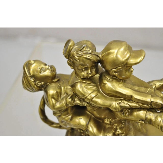 Late 20th Century Vintage Pm Craftsman "Tug of War" Brass Children Playing Figural Bookends - Pair For Sale - Image 5 of 12