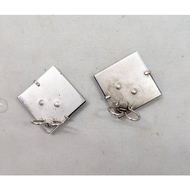 1950s Vintage 1950s Signed Napier Square Silvertone Black & White Resin Checkered Clip Earrings-2 Pieces For Sale - Image 5 of 5