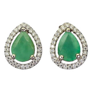 Natural Sapphire, Emerald & Diamond Earring in 14k Gold For Sale