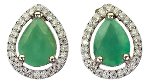 Natural Sapphire, Emerald & Diamond Earring in 14k Gold